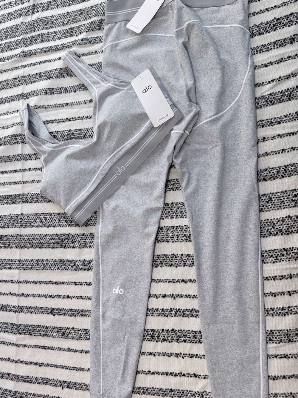 ALO Yoga Heather Gray Leggings with Matching Sports Bra